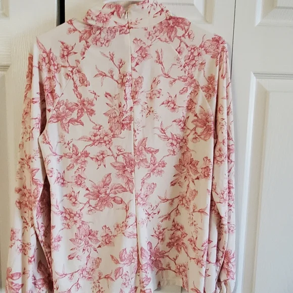 Lauren Ralph Lauren Med Long Sleeve Blouse Pink White Floral Romantic - Picture 11 of 12